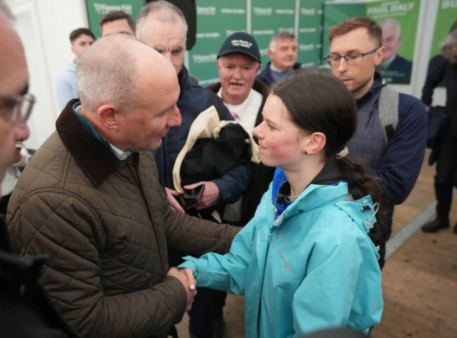 fianna-fail-presidential-candidate-jim-gavin-meets-educational-needs-campaigner-cara-darmody-aged-15-from-tipperary-parental-permission-given-during-the-ploughing-championships-at-tullamore-co-o
