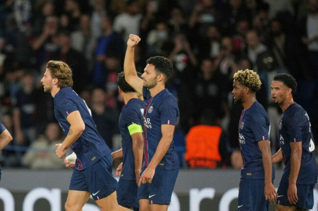 psgs-goncalo-ramos-centre-celebrates-with-teammates-after-scoring-his-sides-fourth-goal-during-the-champions-league-opening-phase-soccer-match-between-paris-saint-germain-and-atalanta-at-the-parc