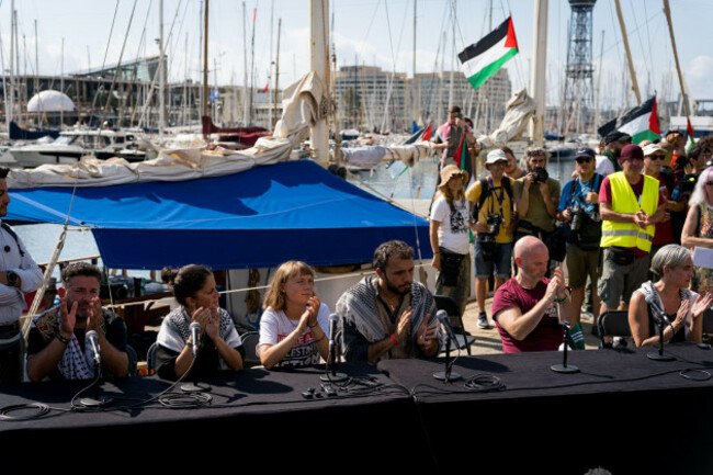 barcelona-spain-31st-aug-2025-climate-activist-greta-thumberg-is-seen-at-an-event-for-the-departure-of-global-sumud-flotilla-from-the-port-of-barcelona-more-than-20-boats-set-sail-from-the-city-d