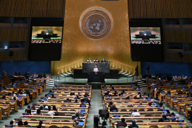 new-york-usa-22nd-sep-2025-queen-mathilde-of-belgium-delivers-a-speech-at-a-high-level-meeting-of-the-general-assembly-on-the-30th-anniversary-of-the-fourth-world-conference-on-women-during-the-w