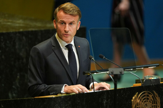 french-president-emmanuel-macron-speaks-during-a-high-profile-meeting-at-the-united-nations-aimed-at-galvanizing-support-for-a-two-state-solution-to-the-israeli-palestinian-conflict-monday-sept-22