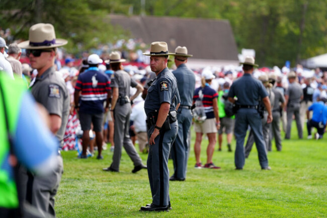 an-increased-police-presence-following-the-afternoon-fourball-match-featuring-rory-mcilroy-shane-lowry-justin-thomas-and-cameron-young-on-day-two-of-the-ryder-cup-at-the-bethpage-black-course-farmi