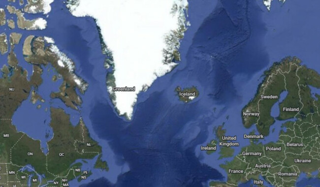 Greenland and Iceland on Map