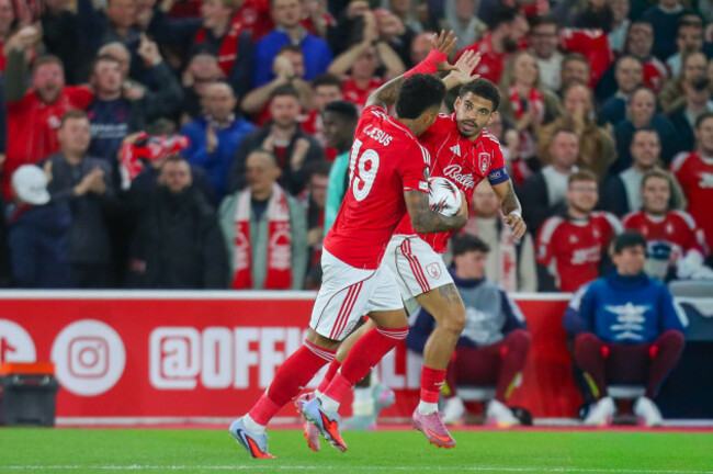 nottingham-uk-02nd-oct-2025-dan-ndoye-of-nottingham-forest-scores-a-goal-1-1-and-celebrates-during-the-nottingham-forest-fc-v-fc-midtjylland-europa-league-round-1-match-at-the-city-ground-nottin