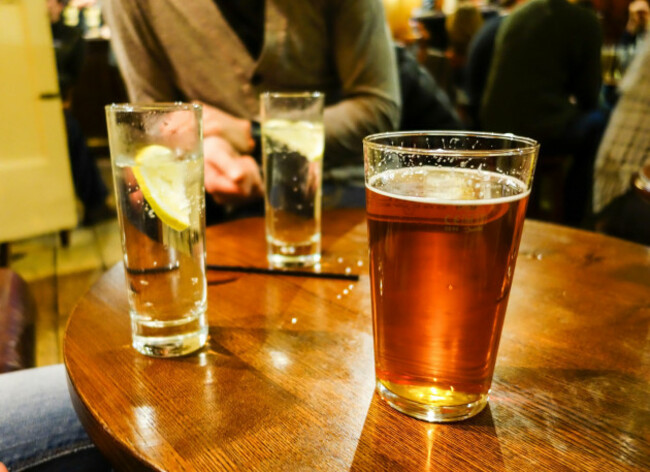 a-pint-of-beer-and-2-soft-drinks-on-a-pub-table