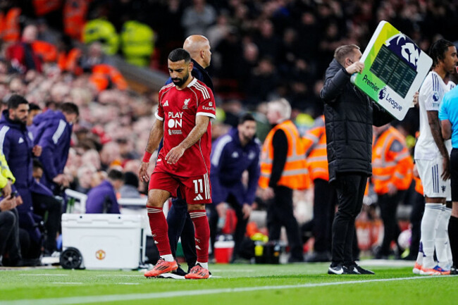 liverpools-mohamed-salah-reacts-as-he-is-substituted-during-the-premier-league-match-at-anfield-liverpool-picture-date-sunday-october-19-2025