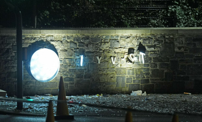 damage-to-the-entrance-of-the-citywest-hotel-where-disturbances-have-flared-outside-the-dublin-hotel-which-used-to-house-asylum-seekers-picture-date-wednesday-october-22-2025