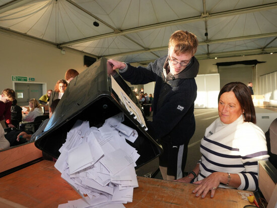 a-ballot-box-is-emptied-as-counting-begins-at-the-punchestown-racecourse-county-kildare-in-irelands-presidential-election-to-replace-michael-d-higgins-who-has-served-the-maximum-two-seven-year-ter