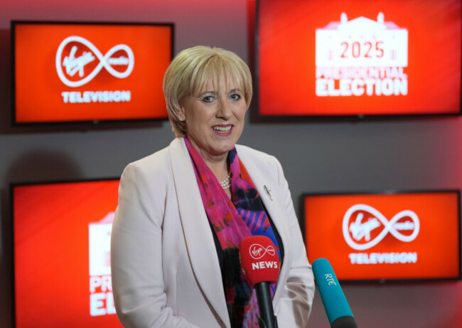 fine-gael-presidential-candidate-heather-humphreys-leaving-the-first-presidential-debate-on-the-tonight-show-at-virgin-media-television-studios-in-dublin-picture-date-monday-september-29-2025