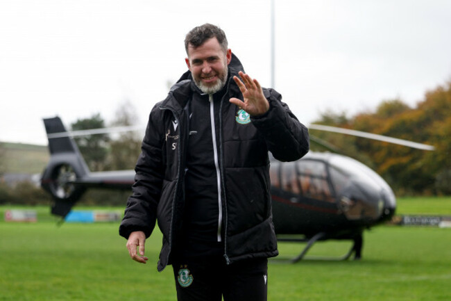 stephen-bradley-arrives-at-city-of-derry-rugby-club-by-helicopter-ahead-of-tonights-match-after-racing-in-the-dublin-marathon