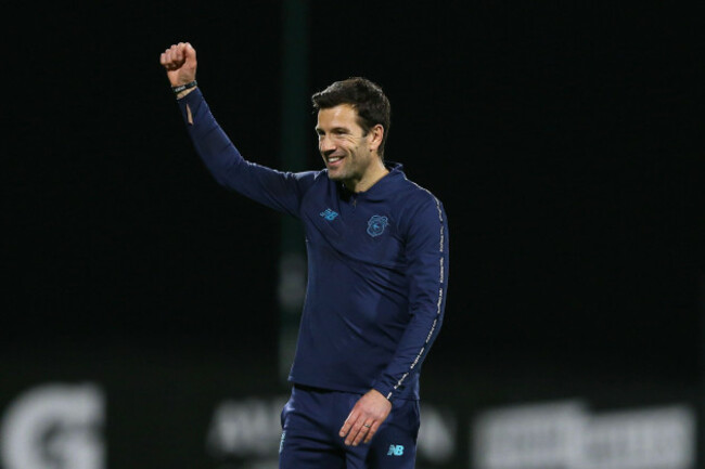 wrexham-uk-28th-oct-2025-brian-barry-murphy-the-cardiff-city-manager-celebrates-at-the-end-of-the-game-carabao-cup-4th-round-match-wrexham-v-cardiff-city-at-stok-cae-ras-in-wrexham-wales-on-tu