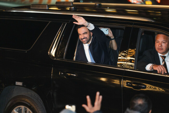 brooklyn-usa-05th-nov-2025-zohran-mamdani-waves-as-he-departs-his-election-night-watch-party-at-the-brooklyn-paramount-in-brooklyn-ny-on-november-5-2025-photo-by-lucas-bolandsipa-usa-credit