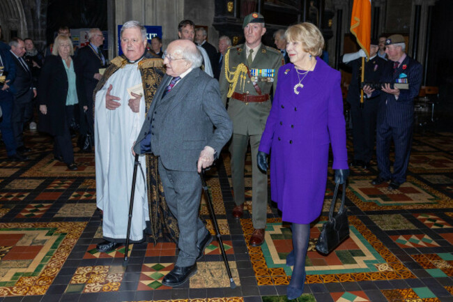 president-michael-d-higgins-arrives-with-his-wife-sabina-at-st-patricks-cathedral-in-dublin-for-a-remembrance-sunday-service-on-his-second-to-last-day-in-office-picture-date-sunday-november-9-2