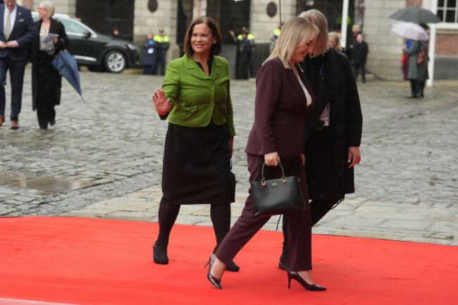 sinn-fein-leader-mary-lou-mcdonald-left-and-first-minister-of-northern-ireland-michelle-oneill-arriving-at-dublin-castle-for-the-inauguration-of-catherine-connolly-as-irelands-10th-president-pict