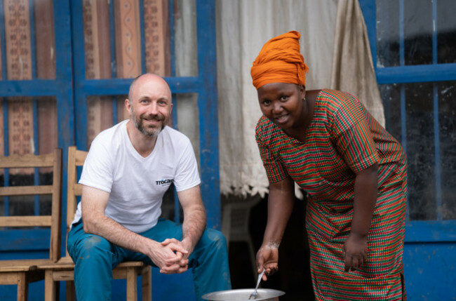 Tr&oacute;caire&rsquo;s Garry Walsh with Souvenir Ibukushime&nbsp;in Western Rwanda. Souvenir lost her home and her business due to torrential flooding and landslides. Photo Muiru Mbuthia
