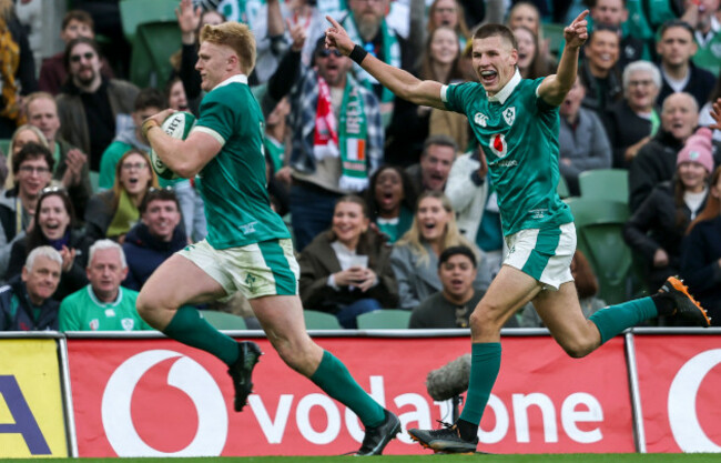 sam-prendergast-celebrates-as-tommy-obrien-runs-in-to-score-his-sides-sixth-try-of-the-match