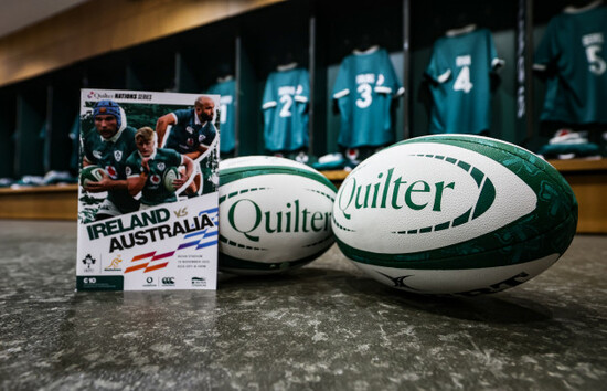 a-view-of-match-balls-and-match-programme-in-the-dressing-room-ahead-of-the-match