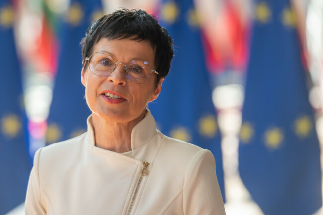 brussels-european-commissioner-for-growth-marta-kos-speaks-to-the-press-ahead-of-the-meeting-of-european-foreign-and-defense-ministers-on-the-agenda-is-the-war-in-ukraine-rearming-europe-and-the-s