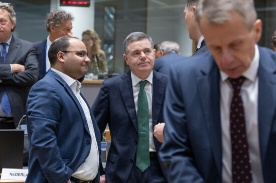 president-of-the-eurogroup-paschal-donohoe-center-speaks-with-maltas-finance-minister-cylde-caruana-left-during-a-round-table-meeting-of-eu-finance-ministers-at-the-european-council-building-in-b