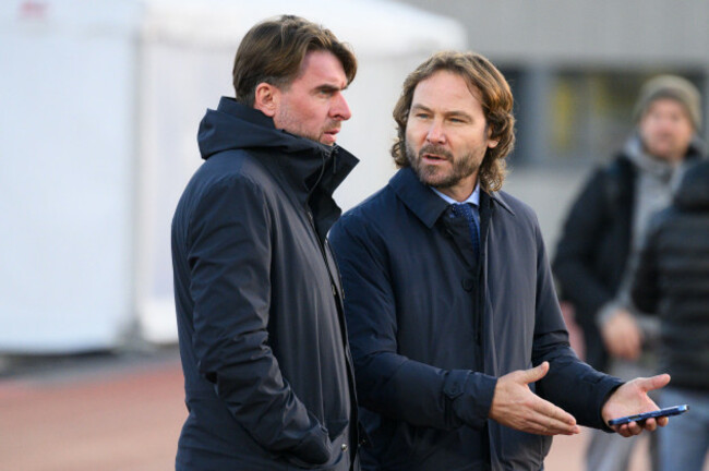 prague-czech-republic-10th-nov-2025-from-left-zdenek-grygera-of-facr-and-general-manager-pavel-nedved-attend-the-czech-national-football-team-training-session-before-november-matches-in-prague-cz