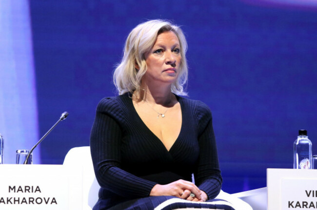 saint-petersburg-russia-09th-oct-2025-maria-zakharova-director-of-the-information-and-press-department-of-the-ministry-of-foreign-affairs-of-the-russian-federation-seen-during-the-plenary-session