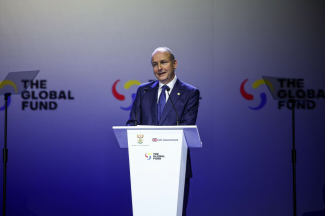 taoiseach-micheal-martin-speaks-during-the-global-funds-eighth-replenishment-summit-at-the-sandton-convention-centre-in-sandton-ahead-of-the-g20-summit-in-johannesburg-south-africa-picture-date-fr