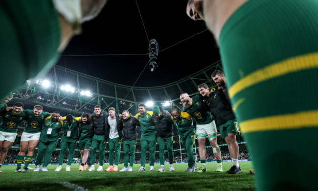 a-view-of-the-south-africa-team-huddle-after-the-match