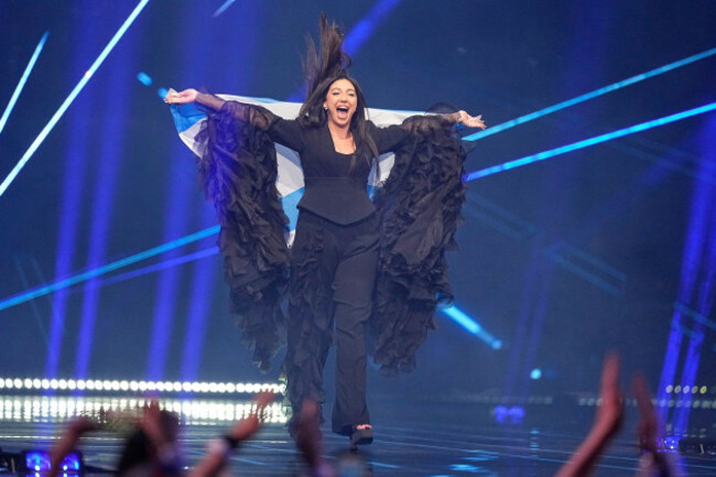 yuval-raphael-from-israel-reacts-as-she-arrives-for-the-grand-final-of-the-69th-eurovision-song-contest-in-basel-switzerland-saturday-may-17-2025-ap-photomartin-meissner