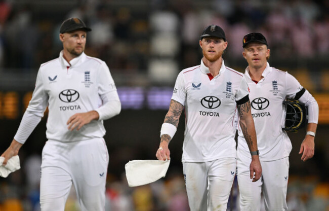 brisbane-australia-05th-dec-2025-england-captain-ben-stokes-leaves-the-field-at-stumps-on-day-2-of-the-second-mens-ashes-test-between-australia-and-england-at-the-gabba-in-brisbane-friday-decem