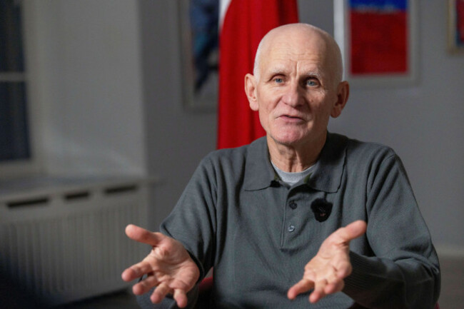 nobel-peace-prize-laureate-ales-bialiatski-one-of-the-belarusian-prisoners-released-on-saturday-gestures-during-an-interview-with-the-associated-press-in-vilnius-lithuania-on-sunday-dec-14-2025