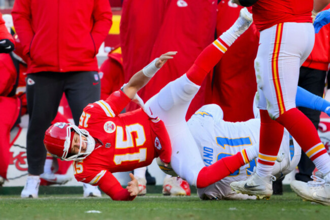 kansas-city-chiefs-quarterback-patrick-mahomes-15-was-injured-after-being-tackled-by-los-angeles-chargers-defensive-tackle-dashawn-hand-91-during-the-second-half-of-an-nfl-football-game-sunday
