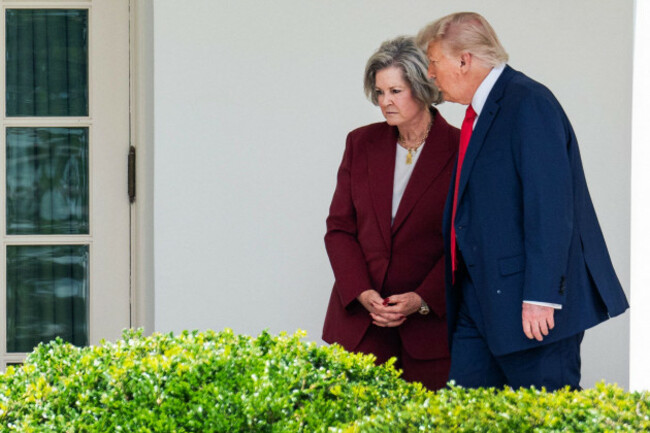washington-united-states-09th-june-2025-united-states-june-9-president-donald-trump-talks-with-white-house-chief-of-staff-susie-wiles-upon-his-arrival-to-the-south-lawn-from-camp-david-on-monda