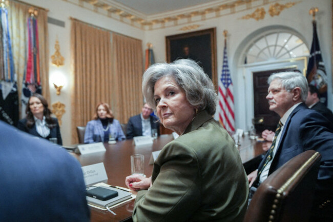 white-house-chief-of-staff-susie-wiles-looks-on-as-united-states-president-donald-j-trump-announces-12b-in-economic-aid-to-farmers-during-a-roundtable-discussion-in-the-cabinet-room-of-the-white-hous