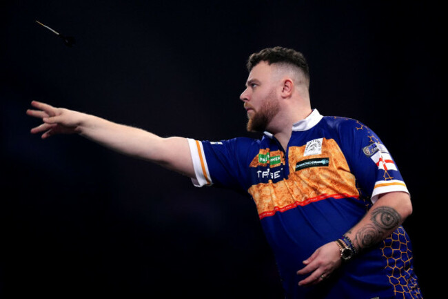 northern-irelands-josh-rock-during-his-match-against-englands-callan-rydz-on-day-sixteen-of-the-paddy-power-world-darts-championship-at-the-alexandra-palace-london-picture-date-monday-december-29