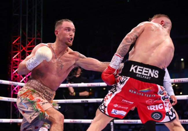 paddy-donovan-left-and-lewis-crocker-in-the-vacant-ibf-world-welter-bout-at-the-sse-arena-belfast-picture-date-saturday-september-13-2025