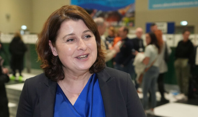 social-democrats-candidate-jennifer-whitmore-arrives-as-counting-takes-place-at-shoreline-leisure-greystones-in-co-wicklow-after-voters-went-to-the-polls-to-elect-174-tds-across-43-constituencies-dur