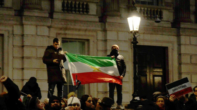 people-taking-part-in-a-protest-in-whitehall-central-london-to-show-solidarity-with-the-protests-in-iran-picture-date-sunday-january-11-2026
