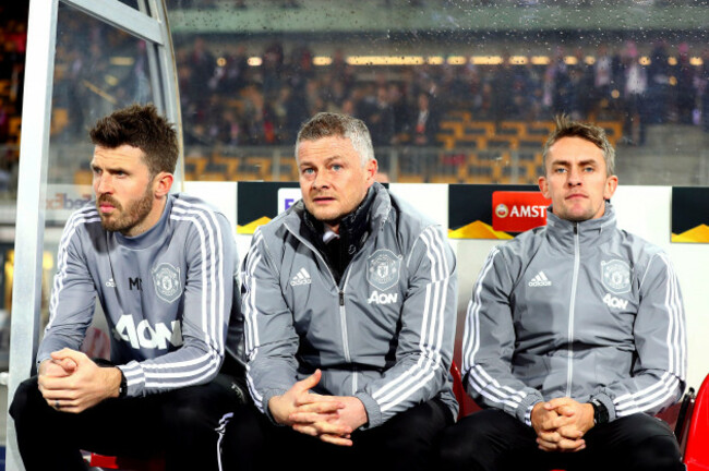 file-photo-dated-12-03-2020-of-michael-carrick-left-with-ole-gunnar-solskjaer-centre-and-kieran-mckenna-manchester-united-have-agreed-a-deal-in-principle-to-appoint-michael-carrick-as-their-inter