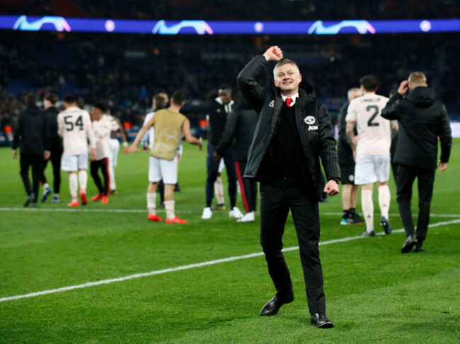 march-6-2019-france-united-kingdom-manchester-uniteds-ole-gunnar-solskjaer-celebrates-at-the-final-whistle-during-the-uefa-champions-league-round-of-sixteen-match-at-the-parc-des-princes-stadium
