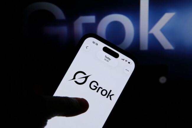 london-uk-09-january-2026-in-this-illustration-photo-a-smartphone-displays-the-logo-of-grok-an-artificial-intelligence-chatbot-developed-by-elon-musks-company-xai-with-a-blurred-grok-logo-in