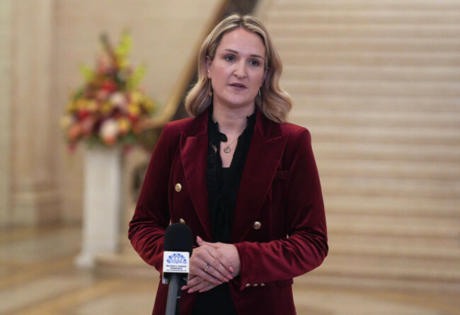irish-foreign-affairs-minister-helen-mcentee-speaking-to-the-media-at-parliament-buildings-stormont-in-belfast-picture-date-wednesday-january-7-2026