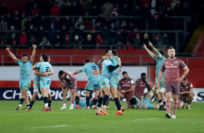 castres-players-celebrate-at-the-final-whistle-after-the-investec-champions-cup-match-at-thomond-park-limerick-picture-date-saturday-january-17-2026