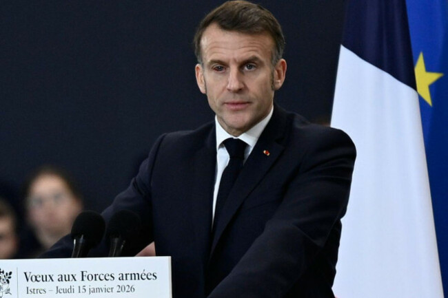french-president-emmanuel-macron-delivers-a-speech-as-he-visits-the-istres-military-air-force-base-southern-france-thursday-jan-15-2026-ap-photophilippe-magoni-pool