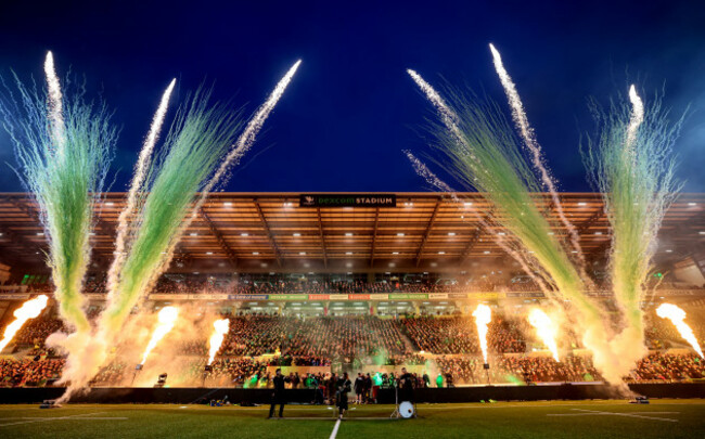 a-view-of-the-pyrotechnics-fireworks-and-smoke-outside-the-newly-opened-clan-stand-at-the-dexcom-stadium-ahead-of-the-game