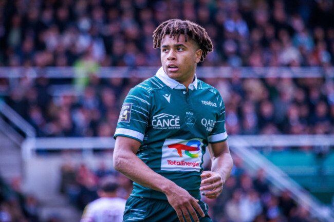 pau-france-19th-apr-2025-theo-attissogbe-of-section-paloise-during-the-french-championship-top-14-rugby-union-match-between-section-paloise-pau-and-union-bordeaux-begles-on-19-april-2025-at-hame