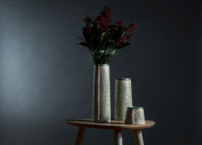 Sarah McKenna Ceramics - Knitted Collection - Tall Vase rrp &euro;85 - Medium Vase rrp &euro;65 - Tealight Holder rrp &euro;25 (2)
