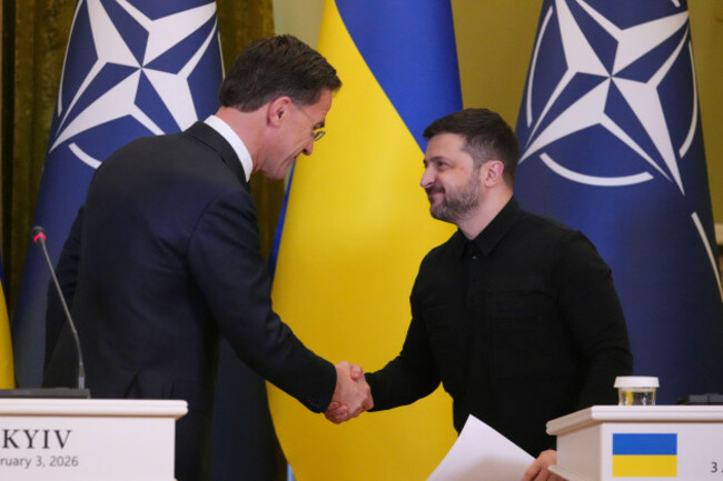ukrainian-president-volodymyr-zelenskyy-right-and-nato-secretary-general-mark-rutte-shake-hands-after-their-joint-news-conference-in-kyiv-ukraine-tuesday-feb-3-2026-ap-photosergei-grits