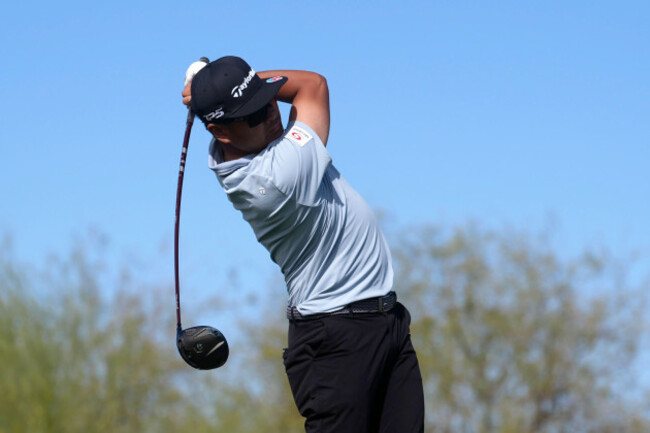 ryo-hisatsune-of-japan-hits-his-tee-shot-at-the-ninth-hole-during-the-first-round-of-the-phoenix-open-golf-tournament-at-the-tpc-scottsdale-stadium-course-thursday-feb-5-2026-in-scottsdale-ariz
