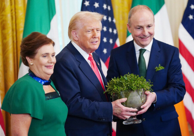 washington-united-states-12th-mar-2025-the-taoiseach-of-ireland-micheal-martin-r-and-his-wife-mary-oshea-l-present-president-donald-trump-with-the-traditional-shamrock-bowl-during-a-st-patric