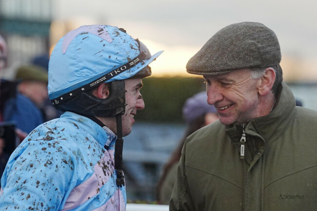 jockey-darragh-okeeffe-and-trainer-henry-de-bromhead-after-winning-the-william-hill-each-way-extra-handicap-chase-at-navan-racecourse-in-county-meath-ireland-picture-date-sunday-february-8-2026